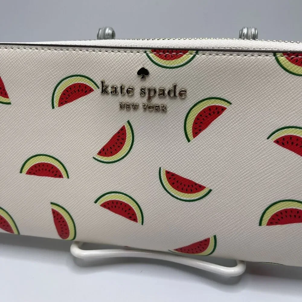 Kate Spade Staci Watermelon Party Large Continental Zip Around Wallet Cream NEW